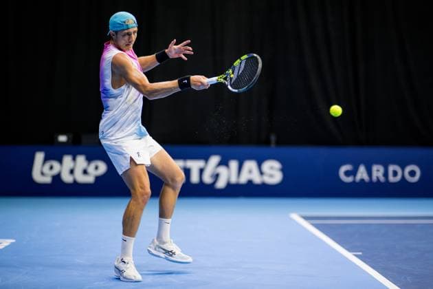 Belgian Tibo Colson pictured in action during the European Open ATP, Tennis Herren tennis tournament in Brussels, on Monday 13 October 2025. This year s edition of the tournament is taking place from 12 to 19 October 2025. JASPERxJACOBS  x136675119x