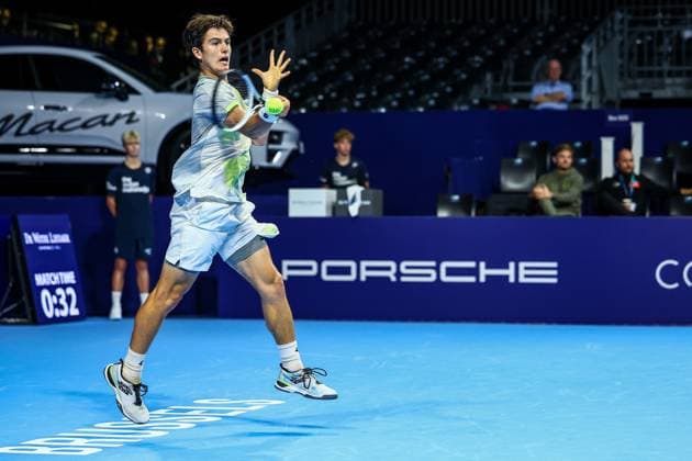 Belgian Gilles-Arnaud Bailly pictured in action during the European Open ATP, Tennis Herren tennis tournament in Brussels, on Monday 13 October 2025. This year s edition of the tournament is taking place from 12 to 19 October 2025. DAVIDxPINTENS  x136675478x