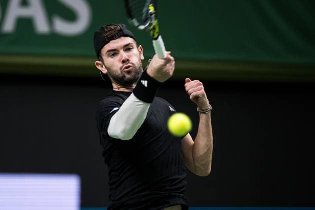 251013 Jacob Fearnley of Great Britain competes in a men s singles tennis match during day 1 of the ATP 250 Nordic Open on October 13, 2025 in Stockholm Photo Emma Wallskog BILDBYRAN COP 320 EW0577 tennis nordic open nordic open 2024 bbeng  Copyright: EMMAxWALLSKOG BB251013EW027