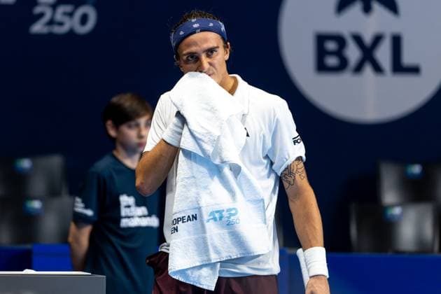 2025-10-13 BNP Paribas Fortis European Open Day One BRUSSELS, BELGIUM - OCTOBER 13: Mattia Bellucci of Italy reacts during Day One of the BNP Paribas Fortis European Open at Brussels Expo on October 13, 2025 in Brussels, Belgium. (Photo by Joris Verwijst BSR Agency) Brussels Belgium Content not available for redistribution in The Netherlands directly or indirectly through any third parties. Copyright: xBSRxAgencyx