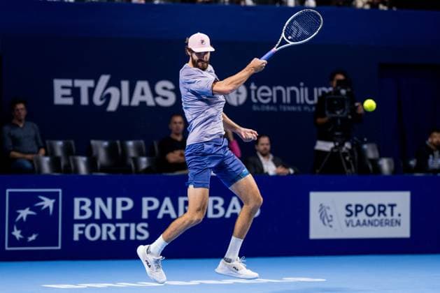 US Reilly Opelka pictured in action during the European Open ATP, Tennis Herren tennis tournament in Brussels, on Monday 13 October 2025. This year s edition of the tournament is taking place from 12 to 19 October 2025. JASPERxJACOBS  x136695207x