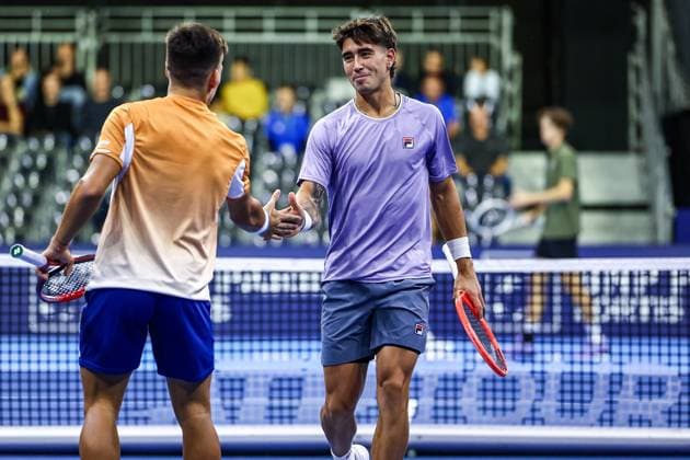 Argentine Sebastian Baez and Argentina s Francisco Comesana pictured during the European Open ATP, Tennis Herren tennis tournament in Brussels, on Monday 13 October 2025. This year s edition of the tournament is taking place from 12 to 19 October 2025. DAVIDxPINTENS  x136695860x