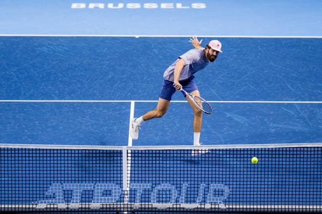 US Reilly Opelka pictured in action during the European Open ATP, Tennis Herren tennis tournament in Brussels, on Monday 13 October 2025. This year s edition of the tournament is taking place from 12 to 19 October 2025. JASPERxJACOBS  x136696025x