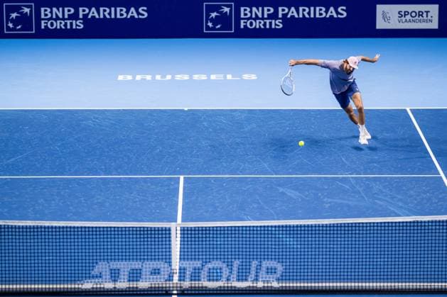 US Reilly Opelka pictured in action during the European Open ATP, Tennis Herren tennis tournament in Brussels, on Monday 13 October 2025. This year s edition of the tournament is taking place from 12 to 19 October 2025. JASPERxJACOBS  x136696299x
