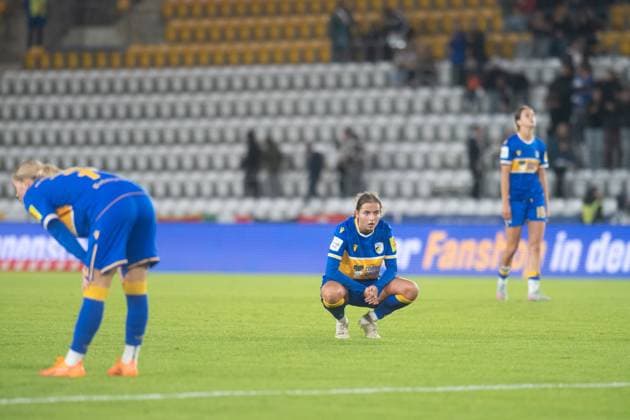 Google Pixel Womens Bundesliga 2025 26, 6 Matchday on 13 10 2025 FC Carl Zeiss Jena vs 1 FC Nuremberg Pure disappointment among the players of Jena after the defeat against Nuremberg ad hoc Arena at Ernst Abbe Sport