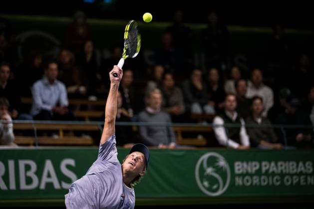 251013 Leo Borg of Sweden competes in a men s singles tennis match during day 1 of the ATP 250 Nordic Open on October 13, 2025 in Stockholm Photo Emma Wallskog BILDBYRAN COP 320 EW0577 tennis nordic open nordic open 2024 bbeng sverige sweden  Copyright: EMMAxWALLSKOG BB251013EW041