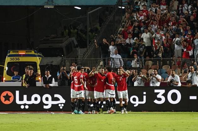 Egypt V Guinea-Bissau - FIFA World Cup, WM, Weltmeisterschaft, Fussball African Qualifiers - Match Group A Mohamed Hamdi of Egypt celebrates with a teammate after scoring the first goal during the FIFA World Cup African qualifiers Match Group A between Egypt and Guinea-Bissau at Cairo International Stadium in Cairo, Egypt, on October 12, 2025. cairo Egypt  Copyright: xZiadxAhmedx originalFilename:abdellelah-notitle251012_npvL2.jpg
