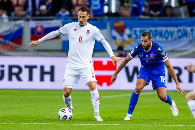 SLOVAKIA - LUXEMBOURG David Hancko of Slovakia and Edvin Muratovic of Luxembourg during European qualifier of World Cup 2026 football match between Slovakia and Luxembourg. City Arena, Trnava, Slovakia, October 13, 2025. Copyright: xx 080A0871