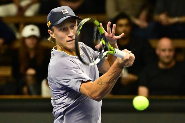 STOCKHOLM, SWEDEN 20251013 Leo Borg, Sweden, in his match against Sebastian Ofner, Austria, during the BNP Paribas Nordic Open tennis tournament at the Royal Swedish Tennis Hall STOCKHOLM SWEDEN x10030x  Copyright: xJonasxEkströmer TTx TENNIS NORDIC OPEN