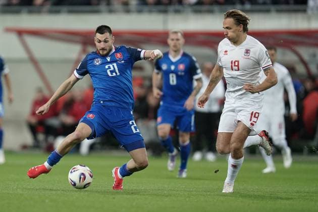 Soccer World Cup Qualification 2025 2026 13 10 2025, Soccer international match, international match, World Cup Qualification, 2025 2026, Group A, Slovakia, Trvana, City Arena, Slovakia SVK Luxembourg LUX vl Matus Bero Slovakia, 21 Mathias Olesen Luxembourg, Luxembourg, FLF 19