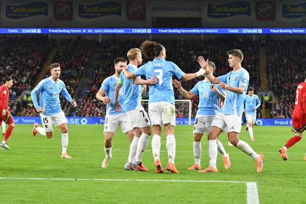 Football - 2026 FIFA World Cup, WM, Weltmeisterschaft, Fussball - European Qualifying - Group J - Matchday 8 12 - Wales vs Belgium - Cardiff City Stadium - Monday 13th October 2025 Kevin De Bruyne BELGIUM celebrates scoring his team s first goal COLORSPORT Winston Bynorth 