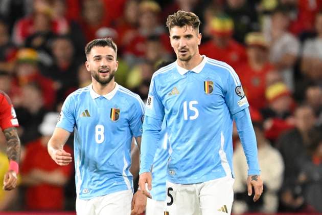 Wales v Belgium - FIFA World Cup, WM, Weltmeisterschaft, Fussball 2026 UEFA Qualifier CARDIFF, WALES - OCTOBER 13 : Meunier Thomas defender of Belgium and Raskin Nicolas midfielder of Belgium during the FIFA World Cup 2026 European Qualifier match between Wales and Belgium at the Cardiff City stadium on October 13, 2025 in Cardiff, Wales, 13 10 2025 Cardiff Wales  Copyright: xNicoxVereeckenx