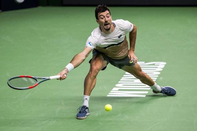 251013 Sebastian Ofner of Austria competes in a men s singles tennis match during day 1 of the ATP 250 Nordic Open on October 13, 2025 in Stockholm Photo Emma Wallskog BILDBYRAN COP 320 EW0577 tennis nordic open nordic open 2024 bbeng österrike austria  Copyright: EMMAxWALLSKOG BB251013EW050