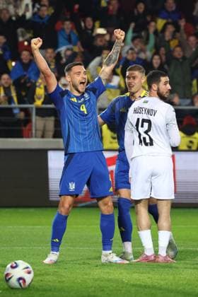 World Cup European Qualifiers Match Ukraine - Azerbaijan Oleksii Hutsulyak celebrates his goal during the football World Cup European Qualifiers match Ukraine - Azerbaijan at Cracovia Stadium in Krakow, Poland on October 13, 2025. Krakow Poland  Copyright: xJakubxPorzyckix originalFilename:porzycki-worldcup251013_npNb2.jpg