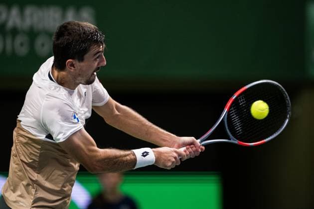 251013 Sebastian Ofner of Austria competes in a men s singles tennis match during day 1 of the ATP 250 Nordic Open on October 13, 2025 in Stockholm Photo Emma Wallskog BILDBYRAN COP 320 EW0577 tennis nordic open nordic open 2024 bbeng österrike austria  Copyright: EMMAxWALLSKOG BB251013EW061