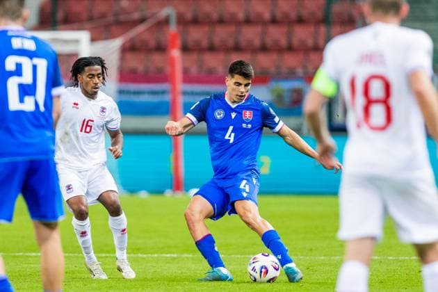 SLOVAKIA - LUXEMBOURG Adam Obert of Slovakia and Leandro Barreiro of Luxembourg during European qualifier of World Cup 2026 football match between Slovakia and Luxembourg. City Arena, Trnava, Slovakia, October 13, 2025. Copyright: xx 080A1562