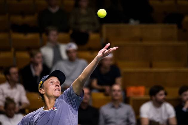 251013 Leo Borg of Sweden competes in a men s singles tennis match during day 1 of the ATP 250 Nordic Open on October 13, 2025 in Stockholm Photo Emma Wallskog BILDBYRAN COP 320 EW0577 tennis nordic open nordic open 2024 bbeng  Copyright: EMMAxWALLSKOG BB251013EW071