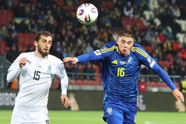 World Cup European Qualifiers Match Ukraine - Azerbaijan Abdulakh Khaibulaev and Vitaliy Mykolenko during the football World Cup European Qualifiers match Ukraine - Azerbaijan at Cracovia Stadium in Krakow, Poland on October 13, 2025. Krakow Poland  Copyright: xJakubxPorzyckix originalFilename:porzycki-worldcup251013_np02u.jpg