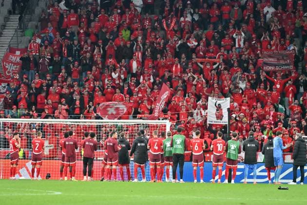 Ljubljana, Slovenia, October 13th 2025, Switzerland team celebrate after the UEFA European Qualifiers for 2026 World Cup, Group B match between Slovenia and Switzerland at Stadium Stozice, Ljubljana, Slovenia. (Photo by Igor Kupljenik Sports Press Photo) Copyright: xIgorxKupljenikx xSPPx Sportspressphoto_SPR42250