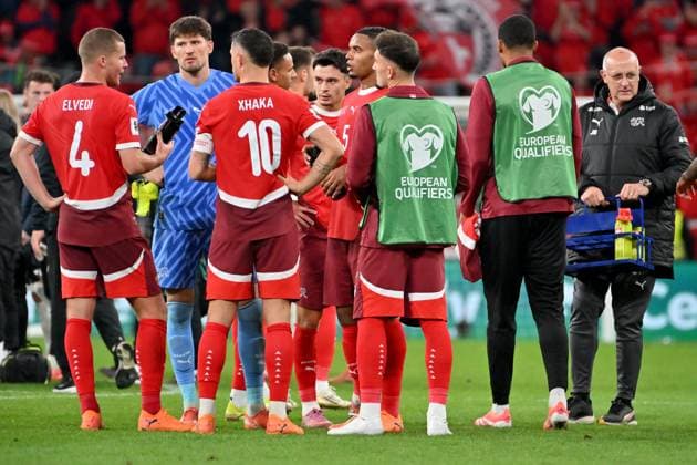 Ljubljana, Slovenia, October 13th 2025, Switzerland team after the UEFA European Qualifiers for 2026 World Cup, Group B match between Slovenia and Switzerland at Stadium Stozice, Ljubljana, Slovenia. (Photo by Igor Kupljenik Sports Press Photo) Copyright: xIgorxKupljenikx xSPPx Sportspressphoto_SPR42251