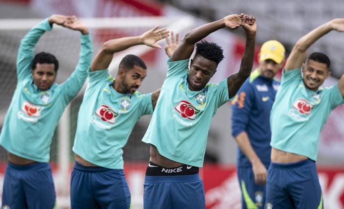 Football, Brazil national team, training and press conference
