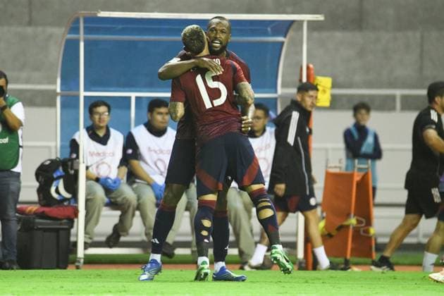 Costa Rica national team, Nationalteam vs Nicaragua National Team. FIFA World Cup, WM, Weltmeisterschaft, Fussball 2026 Qualifiers CONCACAF group C Costa Rica defender Francisco Calvo celebrates after scoring a goal during the game played between the National Teams of Costa Rica and Nicaragua. CONCACAF World Cup 2026 Qualifiers, Group C game played on 13.10.25 at the National Stadium in La Sabana, San Jose, Costa Rica. Photo Jose Campos PMEimages. San Jose San Jose Costa Rica Copyright: xJosexCamposx xPMEimagesx