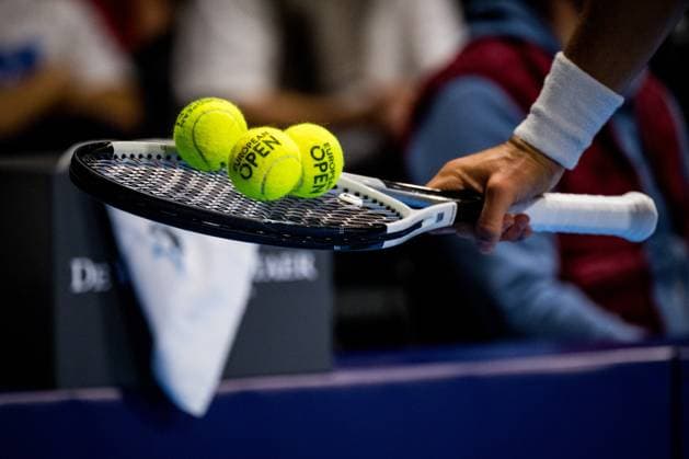 Belgian Gilles-Arnaud Bailly pictured in action with the official European Open tennis ball during the European Open ATP, Tennis Herren tennis tournament in Brussels, on Tuesday 14 October 2025. This year s edition of the tournament is taking place from 12 to 19 October 2025. JASPERxJACOBS  x136777358x