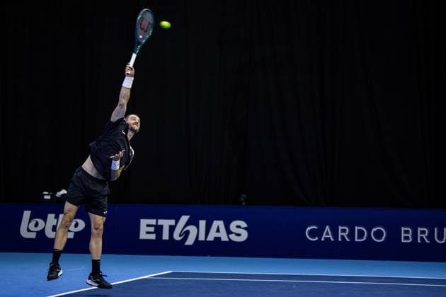 Spanish Pedro Martinez pictured in action during the European Open ATP, Tennis Herren tennis tournament in Brussels, on Tuesday 14 October 2025. This year s edition of the tournament is taking place from 12 to 19 October 2025. JASPERxJACOBS  x136777361x