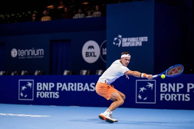 German Daniel Altmaier pictured in action during the European Open ATP, Tennis Herren tennis tournament in Brussels, on Tuesday 14 October 2025. This year s edition of the tournament is taking place from 12 to 19 October 2025. JASPERxJACOBS  x136777982x