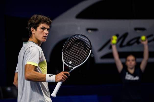 Belgian Gilles-Arnaud Bailly reacts during the European Open ATP, Tennis Herren tennis tournament in Brussels, on Tuesday 14 October 2025. This year s edition of the tournament is taking place from 12 to 19 October 2025. JASPERxJACOBS  x136779048x