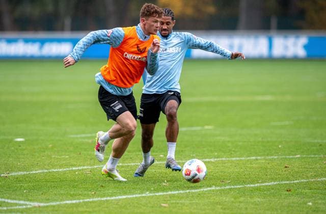 Soccer, Men, Season 2025 26, 2 Bundesliga, Hertha BSC, Training, f l Sebastian Grönning Hertha BSC , Jeremy Dudziak Hertha BSC , 14 10 2025, Copyright: xSebastianxRäppold MatthiasxKochx