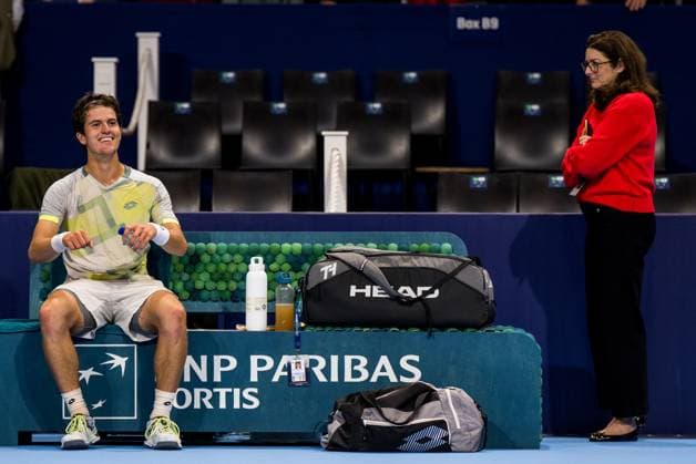 Belgian Gilles-Arnaud Bailly reacts during the European Open ATP, Tennis Herren tennis tournament in Brussels, on Tuesday 14 October 2025. This year s edition of the tournament is taking place from 12 to 19 October 2025. JASPERxJACOBS  x136783437x