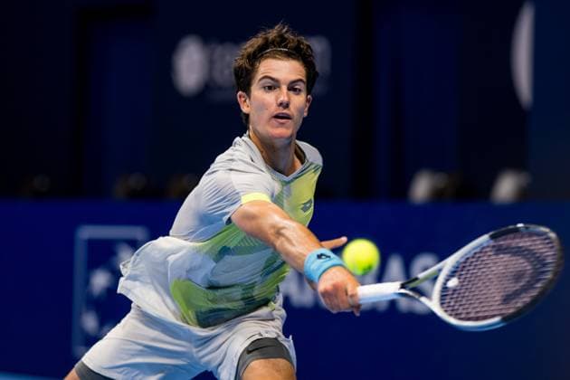Belgian Gilles-Arnaud Bailly pictured in action during the European Open ATP, Tennis Herren tennis tournament in Brussels, on Tuesday 14 October 2025. This year s edition of the tournament is taking place from 12 to 19 October 2025. JASPERxJACOBS  x136783872x
