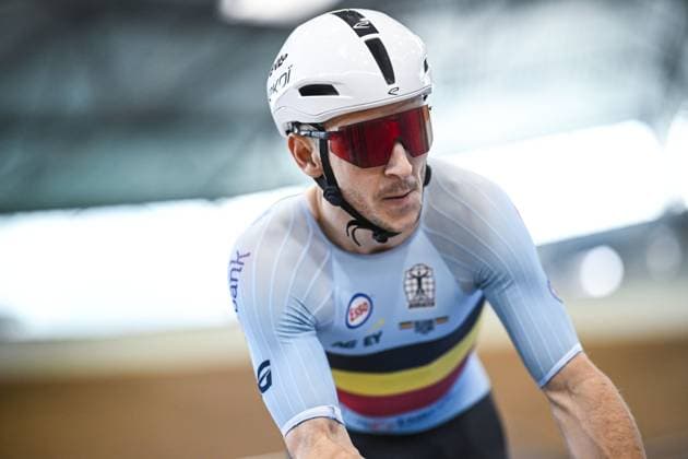 Belgian Jasper De Buyst pictured in action during a training session of the delegation for the upcoming World Track cycling, Rad, Radsport, Bahnrad, Bahn Championships, Tuesday 14 October 2025 in Gent. The competition will take place in Santiago, Chile, from 22 to 26 October 2025. TOM GOYVAERTS TomxGoyvaerts  x136786934x