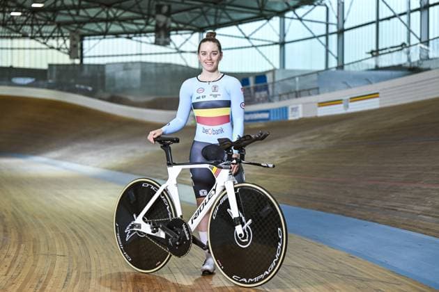 Belgian Katrijn De Clercq poses for the photographer before a training session of the delegation for the upcoming World Track cycling, Rad, Radsport, Bahnrad, Bahn Championships, Tuesday 14 October 2025 in Gent. The competition will take place in Santiago, Chile, from 22 to 26 October 2025. TOM GOYVAERTS TomxGoyvaerts  x136787947x