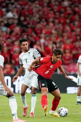 AFC Asian Cup Qualifiers: Hong Kong vs Bangladesh (Left) Shekh Morsalin and (Right) Ngan Cheuk Pan during the AFC Asian Cup Qualifiers between Hong Kong and Bangladesh at Kai Tak Stadium on October 14, 2025 in Hong Kong. (Photo by Ellan Mad Nexpher Images)