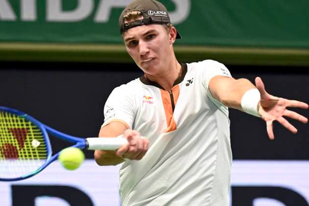 STOCKHOLM, SWEDEN 20251014 Nicolai Budkov Kjaer, Norway, in his match against Marin Cilic, Croatia, during the BNP Paribas Nordic Open tennis tournament at the Royal Swedish Tennis Hall STOCKHOLM SWEDEN x10080x  Copyright: xFredrikxSandberg TTx TENNIS NORDIC OPEN