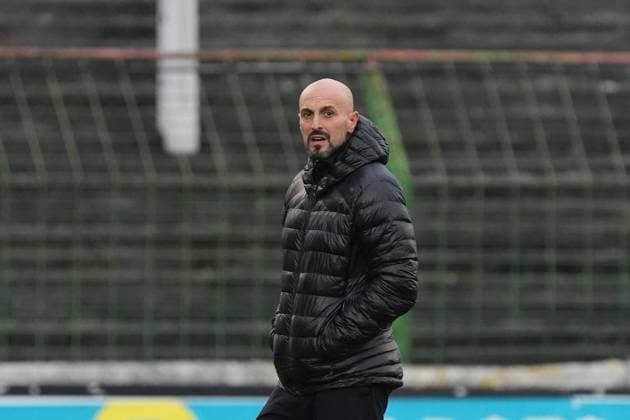 Coach Antonio di Salvo Germany U21 looks at the historic stadium The Oval, home ground of Glentoran Belfast 14 10 2025 Northern Ireland vs Germany U21, European Championship Qualifiers, The Oval