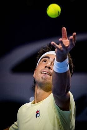 Argentina s Francisco Comesana pictured in action during the European Open ATP, Tennis Herren tennis tournament in Brussels, on Tuesday 14 October 2025. This year s edition of the tournament is taking place from 12 to 19 October 2025. JASPERxJACOBS  x136799528x