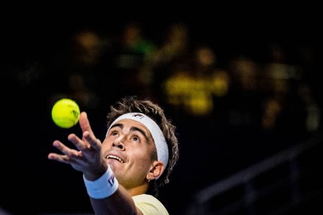 Argentina s Francisco Comesana pictured in action during the European Open ATP, Tennis Herren tennis tournament in Brussels, on Tuesday 14 October 2025. This year s edition of the tournament is taking place from 12 to 19 October 2025. JASPERxJACOBS  x136799620x