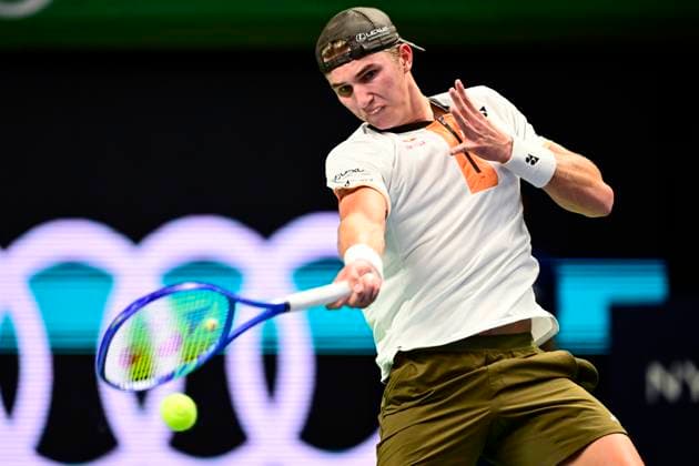 STOCKHOLM, SWEDEN 20251014 Nicolai Budkov Kjaer, Norway, in his match against Marin Cilic, Croatia, during the BNP Paribas Nordic Open tennis tournament at the Royal Swedish Tennis Hall STOCKHOLM SWEDEN x10030x  Copyright: xJonasxEkströmer TTx TENNIS NORDIC OPEN