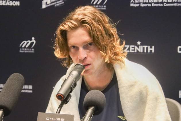 Chubb UTS Hong Kong 2025 Day 1 Andrey Rublev™s media session after defeating Coleman Wong at Kai Tak Arena, Kai Tak Sports Park on October 14, 2025 in Hong Kong. (Photo by Zulu Lo TMHK via Nexpher Images)