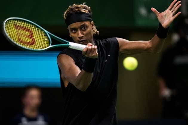 251014 Mikael Ymer of Sweden competes in a men s singles tennis match during day 2 of the ATP 250 Nordic Open on October 14, 2025 in Stockholm Photo Emma Wallskog BILDBYRAN COP 320 EW0578 tennis nordic open nordic open 2024 bbeng sverige sweden  Copyright: EMMAxWALLSKOG BB251014EW031