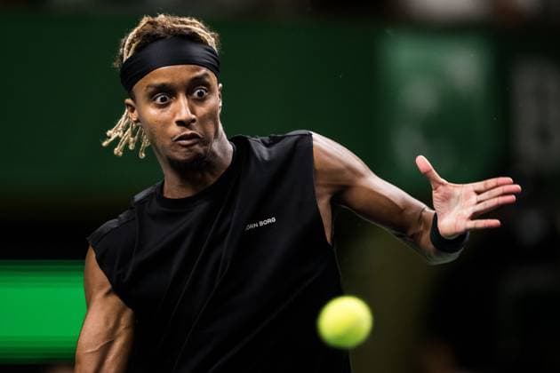 251014 Mikael Ymer of Sweden competes in a men s singles tennis match during day 2 of the ATP 250 Nordic Open on October 14, 2025 in Stockholm Photo Emma Wallskog BILDBYRAN COP 320 EW0578 tennis nordic open nordic open 2024 bbeng sverige sweden  Copyright: EMMAxWALLSKOG BB251014EW032