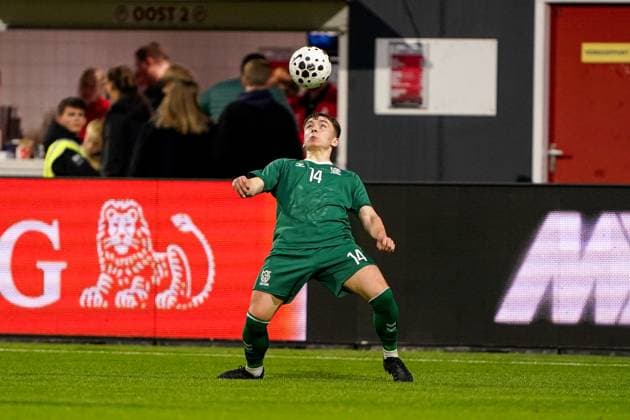 2025-10-14 Netherlands U21, U 21 v Lithuania U21 - World Friendly International EMMEN, NETHERLANDS - OCTOBER 14: Denis Zevzikovas of Lithuania U21 controls the ball during the World Friendly international match, Länderspiel, Nationalmannschaft between Netherlands U21 and Lithuania U21 at De Oude Meerdijk on October 14, 2025 in Emmen, Netherlands. Emmen De Oude Meerdijk Netherlands Content not available for redistribution in The Netherlands directly or indirectly through any third parties. Copyright: xAndrexWeeningx