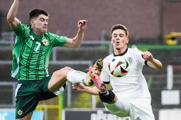 Said El Mala Germany U21, 7 v Shea Kearney Northern Ireland, Northern Ireland, 7 Belfast 14 10 2025 Northern Ireland v Germany U21, European Championship Qualifiers, The Oval