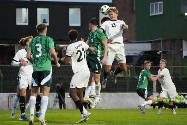 Header Tom Rothe Germany U21, 13 Belfast 14 10 2025 Northern Ireland vs Germany U21, European Championship Qualification, The Oval