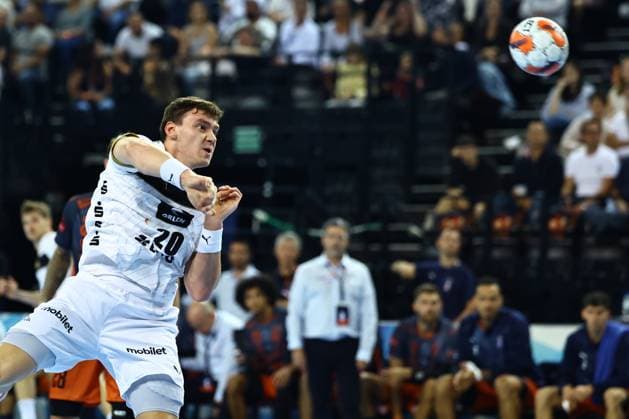 HANDBALL : Montpellier HB vs. THW Kiel - EHF - 14 10 2025 Lukas LAUBE (THW K) lors du match Montpellier HB vs. THW Kiel de la compÃ tition EHF a l™Arena Sud de France, le 14 octobre 2025. MontpellierFrance  Copyright: xValentinaxClaretx