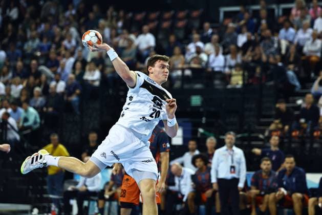 HANDBALL : Montpellier HB vs. THW Kiel - EHF - 14 10 2025 Lukas LAUBE (THW K) lors du match Montpellier HB vs. THW Kiel de la compÃ tition EHF a l™Arena Sud de France, le 14 octobre 2025. MontpellierFrance  Copyright: xValentinaxClaretx