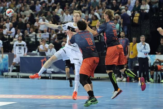 HANDBALL : Montpellier HB vs. THW Kiel - EHF - 14 10 2025 Eric JOHANSSON (THW K) lors du match Montpellier HB vs. THW Kiel de la compÃ tition EHF a l™Arena Sud de France, le 14 octobre 2025. MontpellierFrance  Copyright: xValentinaxClaretx